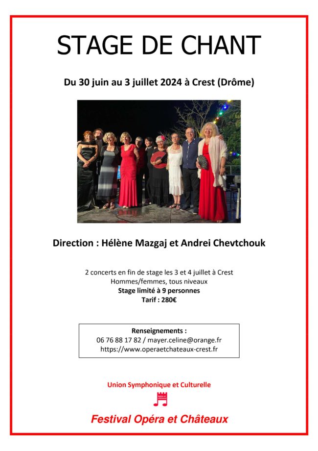STAGE DE CHANT Du 30 juin au 3 juillet 2024 à Crest (Drôme)